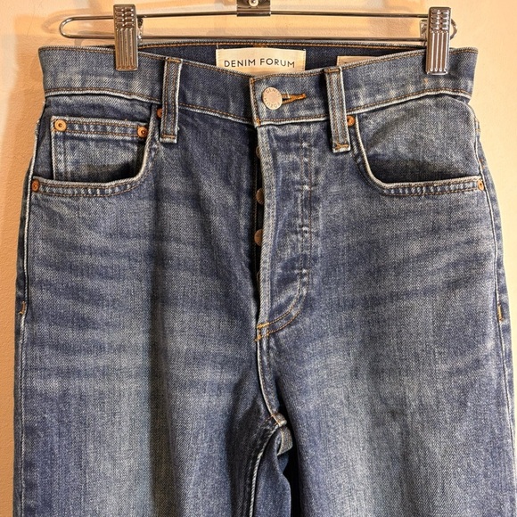 DENIM FORUM Sz 24 Jeans The Arlo High Rise Straight 28L Button Fly in Blue - Picture 4 of 12